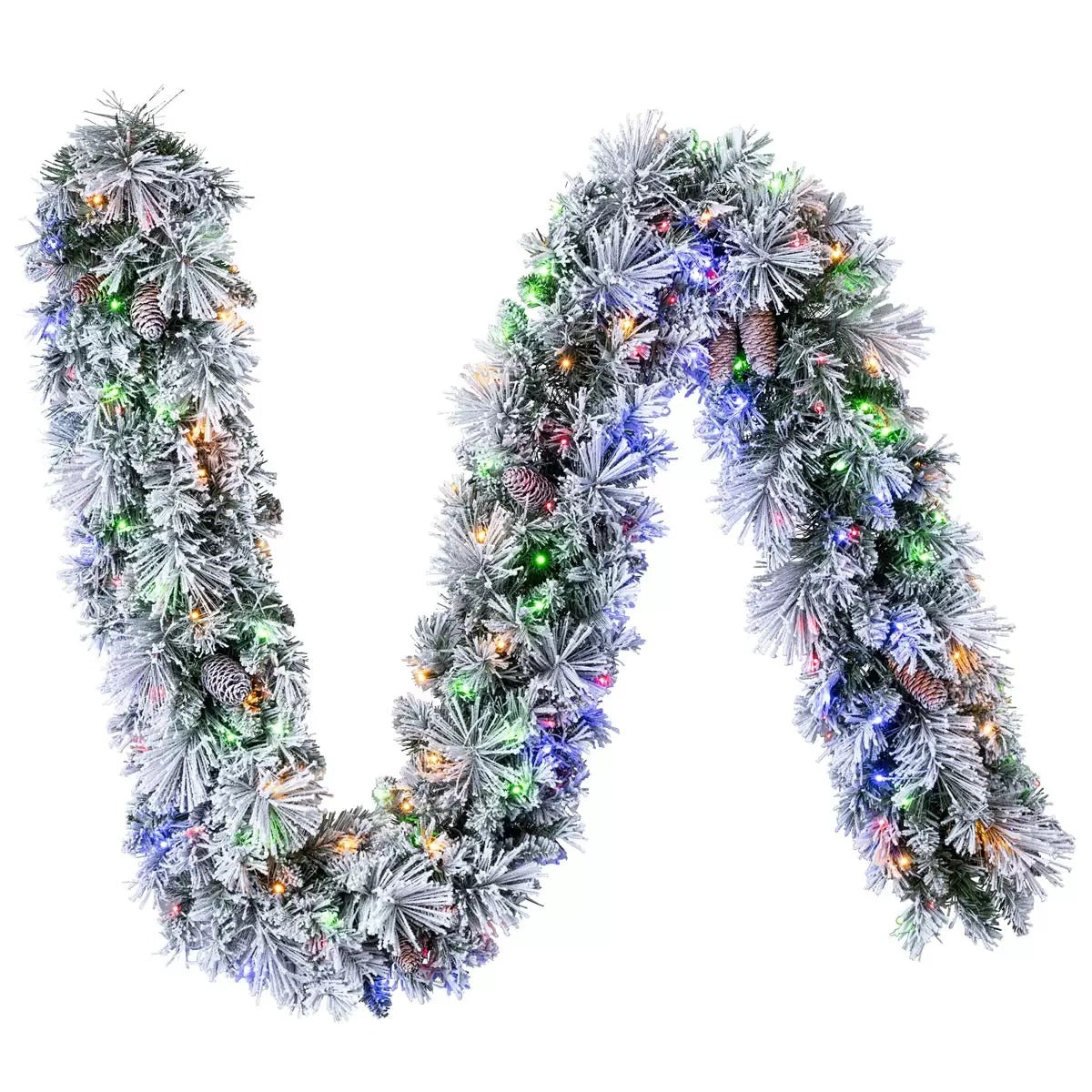 9ft Pre-lit Flocked Glitter Christmas Garland with 150 Colour changing LED Lights